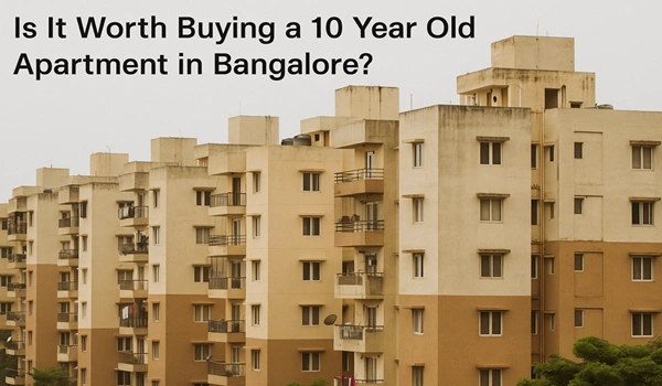 Modern 10-year-old apartment building in Bangalore showing resale property value and investment potential for homebuyers
