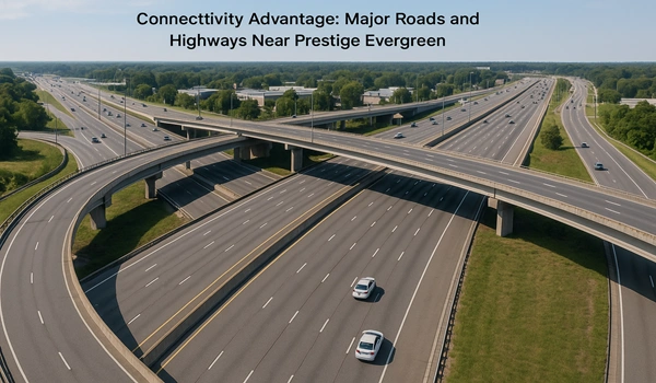 Connectivity Advantage of Prestige Evergreen: Map showing major roads, highways, and easy access routes near the property for seamless travel.