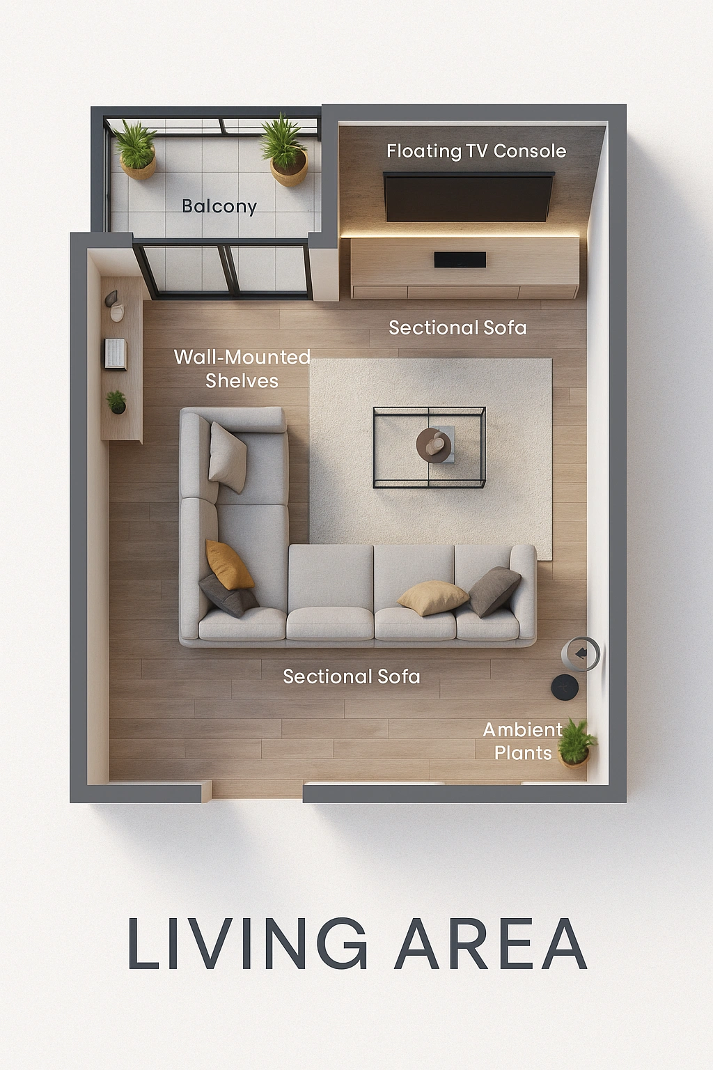 Sample living room layout at Prestige Evergreen with modular furniture and balanced design.