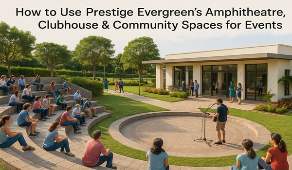 Guide on using Prestige Evergreen’s amphitheatre, clubhouse, and community spaces for hosting events, including parties, gatherings, and celebrations