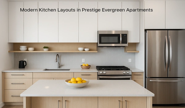 Modern kitchen layouts in Prestige Evergreen Apartments featuring contemporary design, modular storage, and premium interiors for luxury living