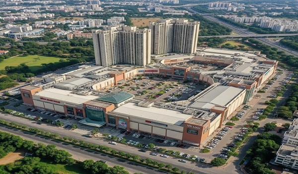 Aerial view of the Phoenix Marketcity and VR Mall complex in Whitefield, Bangalore.