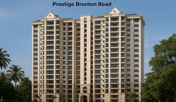 Prestige Brunton Road luxury apartments exterior view with modern architecture and landscaped surroundings in Bangalore