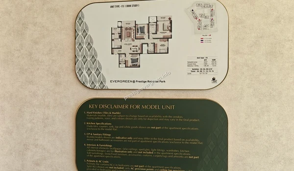 Detailed 3 BHK floor plan for Prestige Evergreen highlighting the spacious master bedroom, kitchen layout, and balcony area