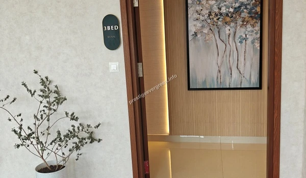 Entrance view of a 3 Bedroom Royal model unit at Prestige Evergreen showcasing the premium interior design and foyer area