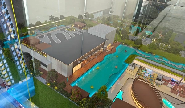 Miniature scale model view of the clubhouse and swimming pool amenities at Prestige Evergreen