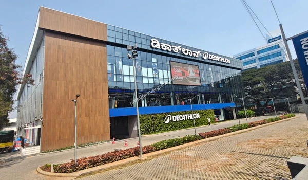 The massive Decathlon sports store exterior, providing unmatched access to sports and fitness gear for Prestige Evergreen residents.