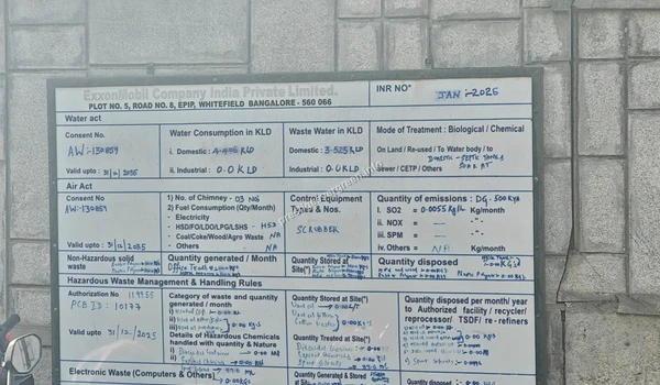 View of the ExxonMobil Company India Private Limited information board located in EPIP Whitefield near Prestige Evergreen