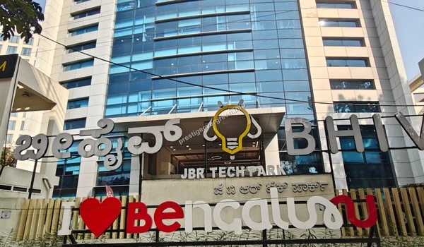 Landmark view of JBR Tech Park with I Love Bengaluru signage near Prestige Evergreen location
