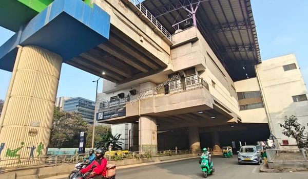 Exterior view of the Kadugodi Tree Park metro station and surrounding greenery providing excellent transit connectivity for Prestige Evergreen