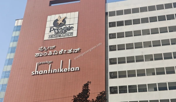 Exterior facade view of the Prestige Shantiniketan commercial complex near Prestige Evergreen