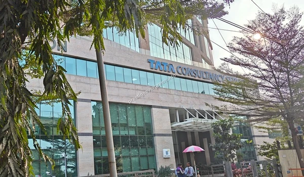Facade of the Tata Consultancy Services building highlighting the strategic corporate presence in the immediate vicinity of Prestige Evergreen