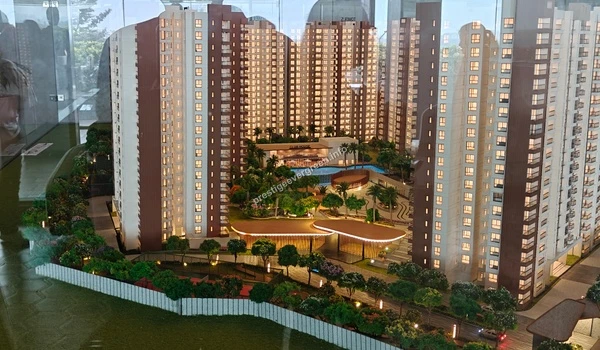 Perspective of the lifestyle hub at Prestige Evergreen showcasing the clubhouse architecture and integrated recreational facilities