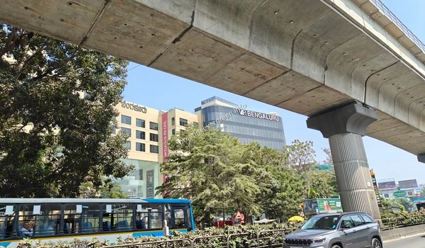 View of the Namma Metro infrastructure passing in front of VR Bengaluru, showcasing the excellent public transport connectivity near Prestige Evergreen.