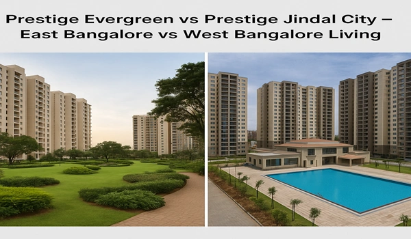 Prestige Evergreen vs Prestige Jindal City comparison – East Bangalore vs West Bangalore residential projects, amenities, location, and lifestyle