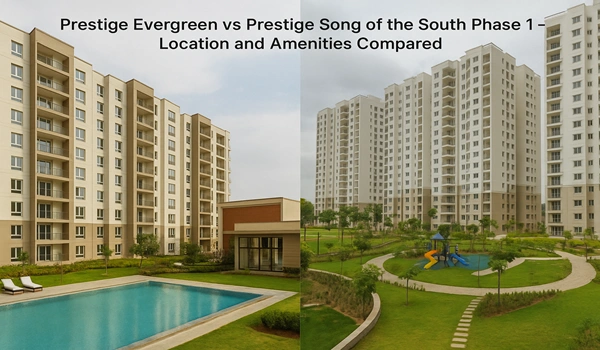 Prestige Evergreen vs Prestige Song of the South Phase 1 – Detailed comparison of location and amenities, including proximity to schools, shopping, and transport in Bangalore