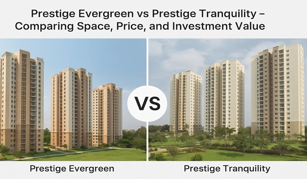 Prestige Evergreen vs Prestige Tranquility comparison chart highlighting space, price, and real estate investment value in Bangalore
