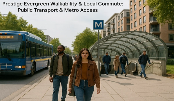 Prestige Evergreen walkability and local commute map showing public transport and metro access, highlighting convenient connectivity and nearby transit options