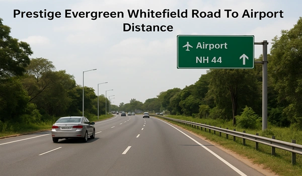Prestige Evergreen Whitefield real estate property showing road distance to the airport
