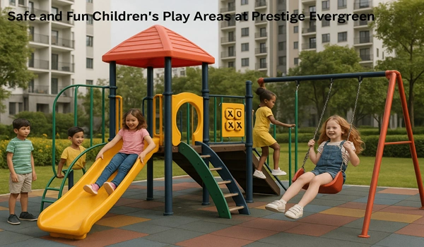 Safe and fun children's play areas at Prestige Evergreen with modern playground equipment, colorful slides, swings, and secure play zones for kids’ entertainment and safety