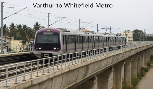 Varthur to Whitefield metro route map showing stations, landmarks, and connectivity in Bangalore